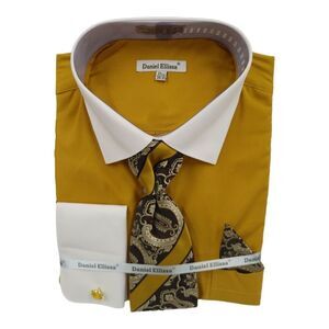 COPY - MEN'S DANIEL ELLISSA SOLID BODY, WHITE COLLAR FRENCH CUFF DRESS SHIRT. D…